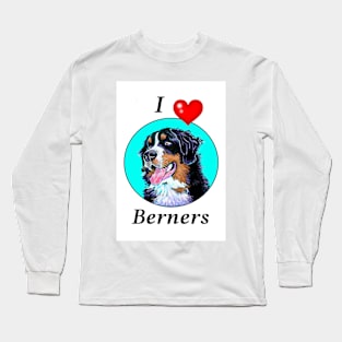 I LOVE BERNERS CARTOON TURQUOISE Long Sleeve T-Shirt